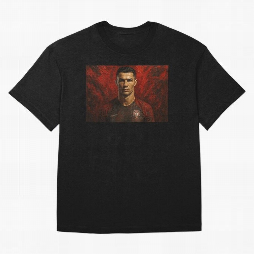 Cristiano Ronaldo Portrait Oversized T-Shirt Honor the Beautiful Game during the FIFA World Cup 2026 Group Stage Journey through CR7 Highlights, France Pride, Vintage Soccer Flavor, Modern Football Stars, National Flags and Final Night Emotion;