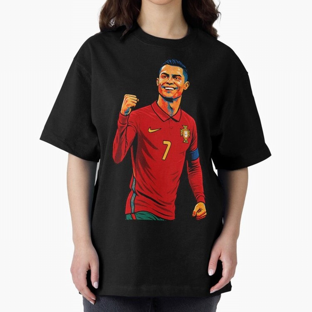 Cristiano Ronaldo Goal Pop Art Oversized T-Shirt Celebrate FIFA World Cup 2026 Group Stage Made for CR7 and Messi, Brazil, Portugal and Argentina Energy, Goal Celebration Energy, Supporter Heritage, Football Icons and Worldwide Tournament Joy;