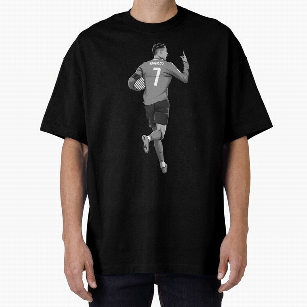 Cristiano Ronaldo Black and White Version Oversized T-Shirt Fuel Your Fan Pride for FIFA World Cup 2026 USA Canada Mexico Driven by Messi and Cristiano Ronaldo, France Energy, Goal Celebration Energy, Supporter Heritage, Football Icons and