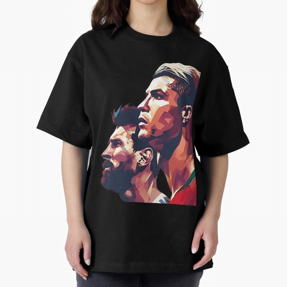 ronaldo and messi - Goat Oversized T-Shirt Celebrate Supporters United by Global Football Passion for FIFA World Cup 2026, Inspired by Neymar, Haaland and Cristiano Ronaldo, England, France and Netherlands, Football Festival Excitement, Trophy