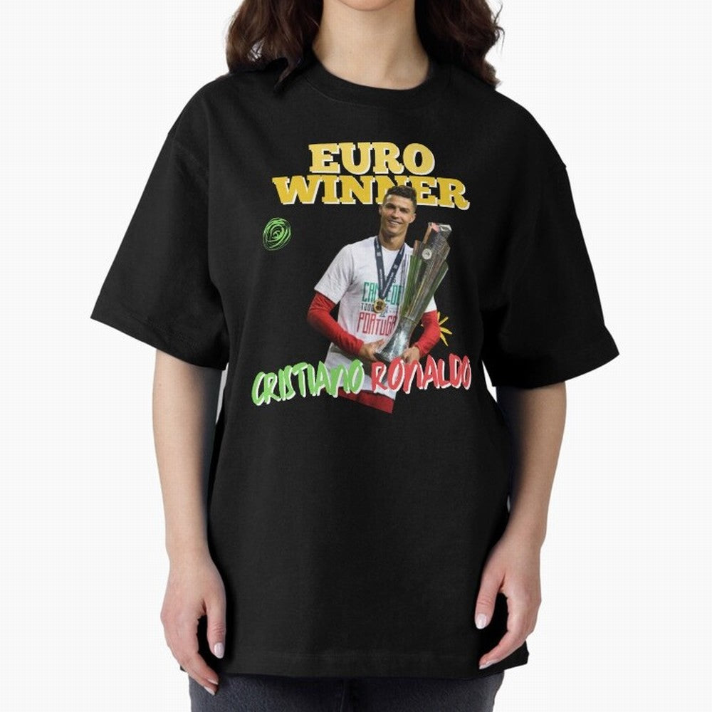 Cristiano Ronaldo Euro Winner Oversized T-Shirt Live the Energy of FIFA World Cup 2026 Group Stage Spirit, Highlighting France, CR7 and Messi, Championship Spirit, Famous Goals, Roaring Crowds and International Football Unity; Made for Collectors