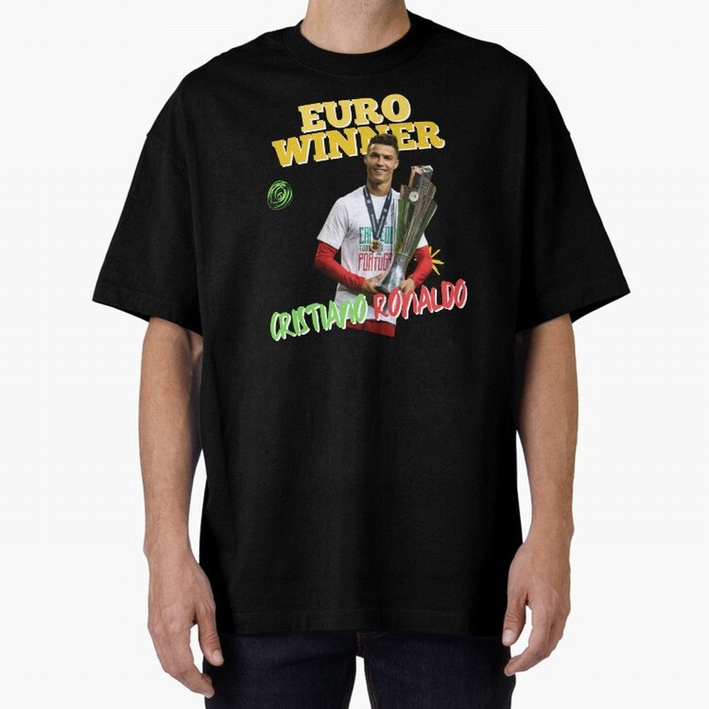 Cristiano Ronaldo Euro Winner Oversized T-Shirt Live the Energy of FIFA World Cup 2026 Group Stage Spirit, Highlighting France, CR7 and Messi, Championship Spirit, Famous Goals, Roaring Crowds and International Football Unity; Made for Collectors