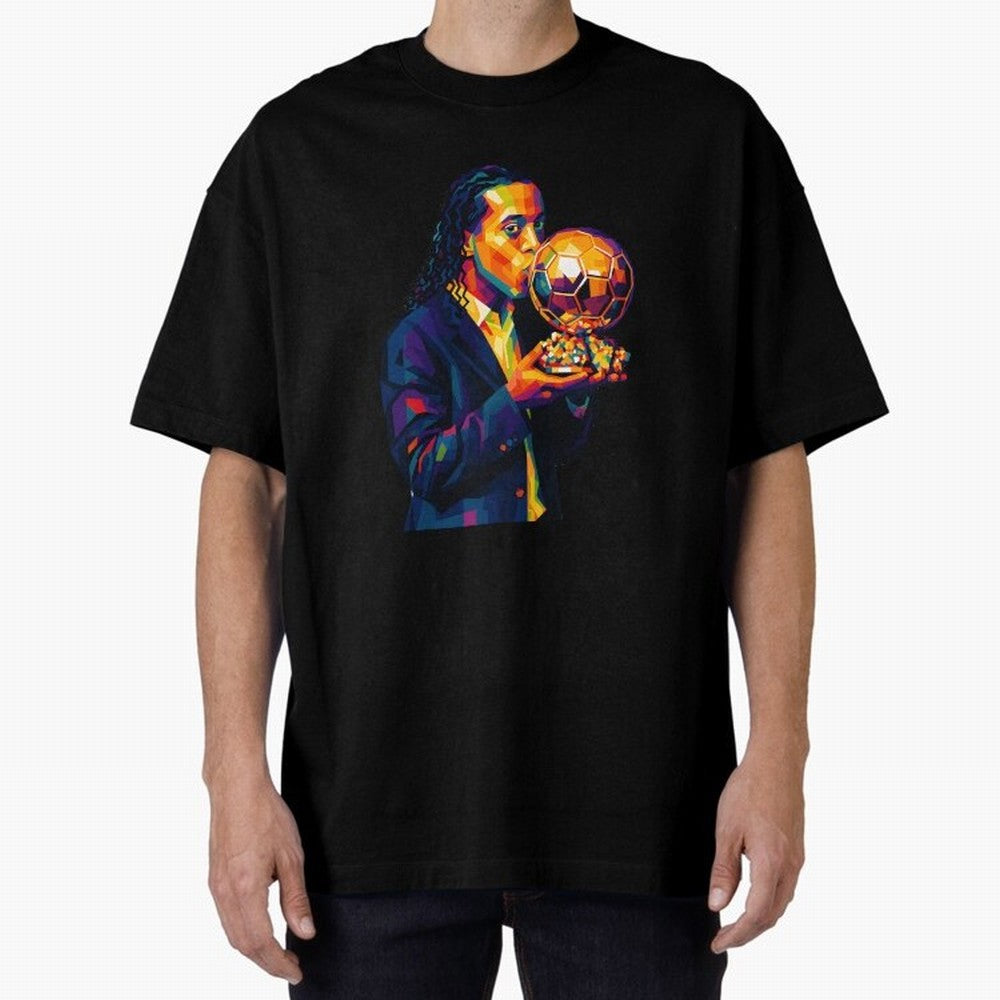 Ronaldinho Wpap Art Oversized T-Shirt Cheer for Global Football Passion for FIFA World Cup 2026, Connected to Mbappe and Neymar, Brazil, Portugal and Argentina, Vintage Soccer Flavor, Modern Football Stars, National Flags and Final Night Emotion;