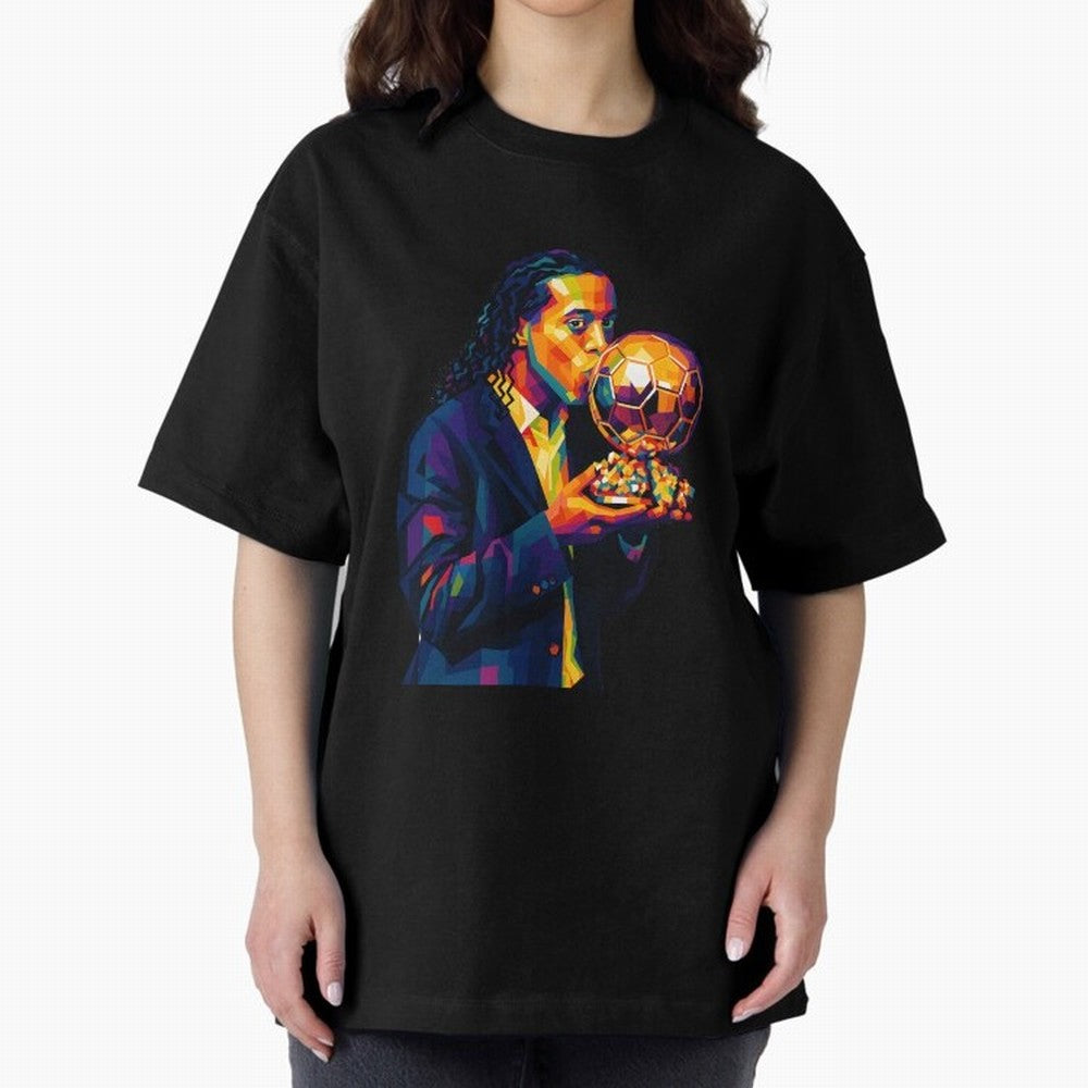 Ronaldinho Wpap Art Oversized T-Shirt Cheer for Global Football Passion for FIFA World Cup 2026, Connected to Mbappe and Neymar, Brazil, Portugal and Argentina, Vintage Soccer Flavor, Modern Football Stars, National Flags and Final Night Emotion;