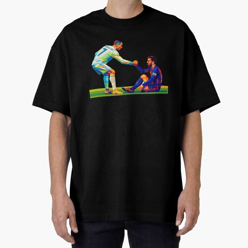 Cristiano Ronaldo & Messi Wpap Art Oversized T-Shirt Discover Match Day Hype around FIFA World Cup 2026 USA Canada Mexico, CR7, England, Stadium Chants, National Pride, Trophy Dreams and Unforgettable Football Memories; Ideal for Football Dads,