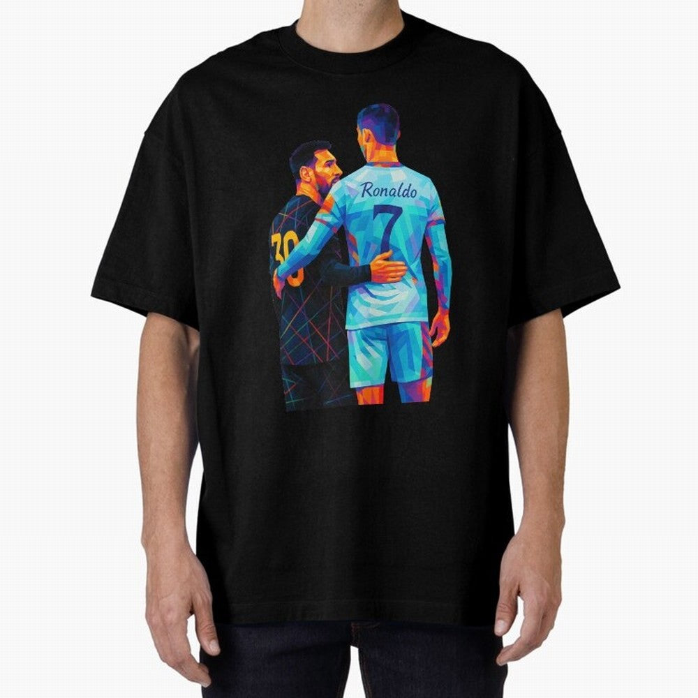 Cristiano Ronaldo & Messi Wpap Art Oversized T-Shirt Experience the Global Stage of FIFA World Cup 2026 Spirit, Connected to Argentina, Messi, Neymar and Mbappe, Goal Celebration Energy, Supporter Heritage, Football Icons and Worldwide Tournament