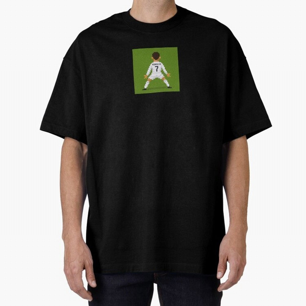 Cristiano Ronaldo Real Madrid Pixel Siuuu Art Oversized T-Shirt Stand with FIFA World Cup 2026 Group Stage Spirit, Celebrating Netherlands, Messi, CR7 and Mbappe, Classic Soccer Heritage, Championship Pressure, Fan Loyalty and International Pride;