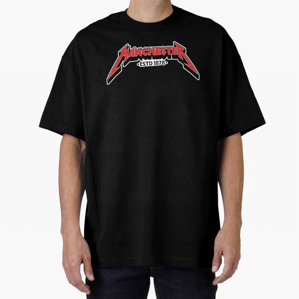 Manchester United Metal Font Oversized T-Shirt Celebrate Soccer Greatness during the FIFA World Cup 2026 USA Canada Mexico Journey through Messi Highlights, France Pride, Match Day Excitement, Supporter Culture, Golden Goals and Global Football
