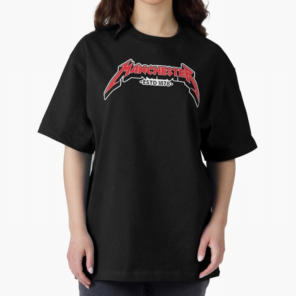 Manchester United Metal Font Oversized T-Shirt Celebrate Soccer Greatness during the FIFA World Cup 2026 USA Canada Mexico Journey through Messi Highlights, France Pride, Match Day Excitement, Supporter Culture, Golden Goals and Global Football