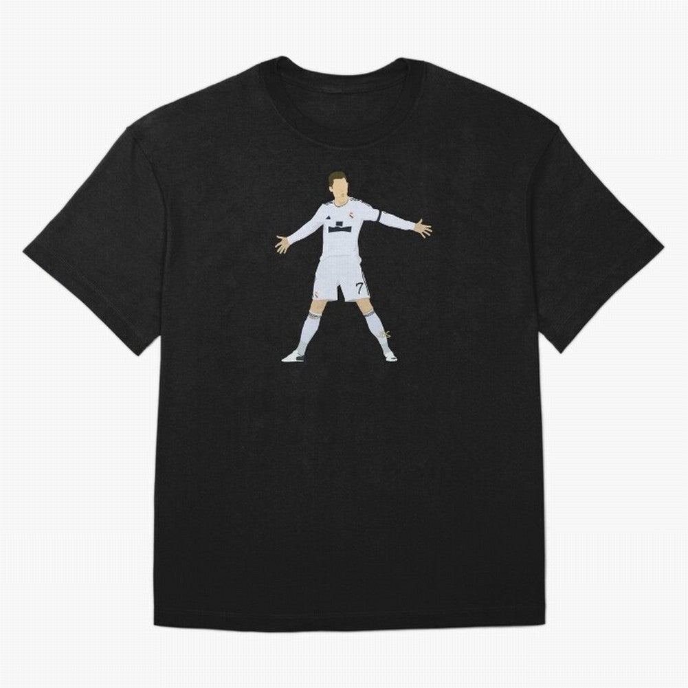 Cristiano Ronaldo celebrates at Real Madrid Oversized T-Shirt Follow Every Goal of Match Day Hype around FIFA World Cup 2026 USA Canada Mexico, CR7 and Messi, England and Germany, Worldwide Fan Energy, Dramatic Goals, Stadium Lights and