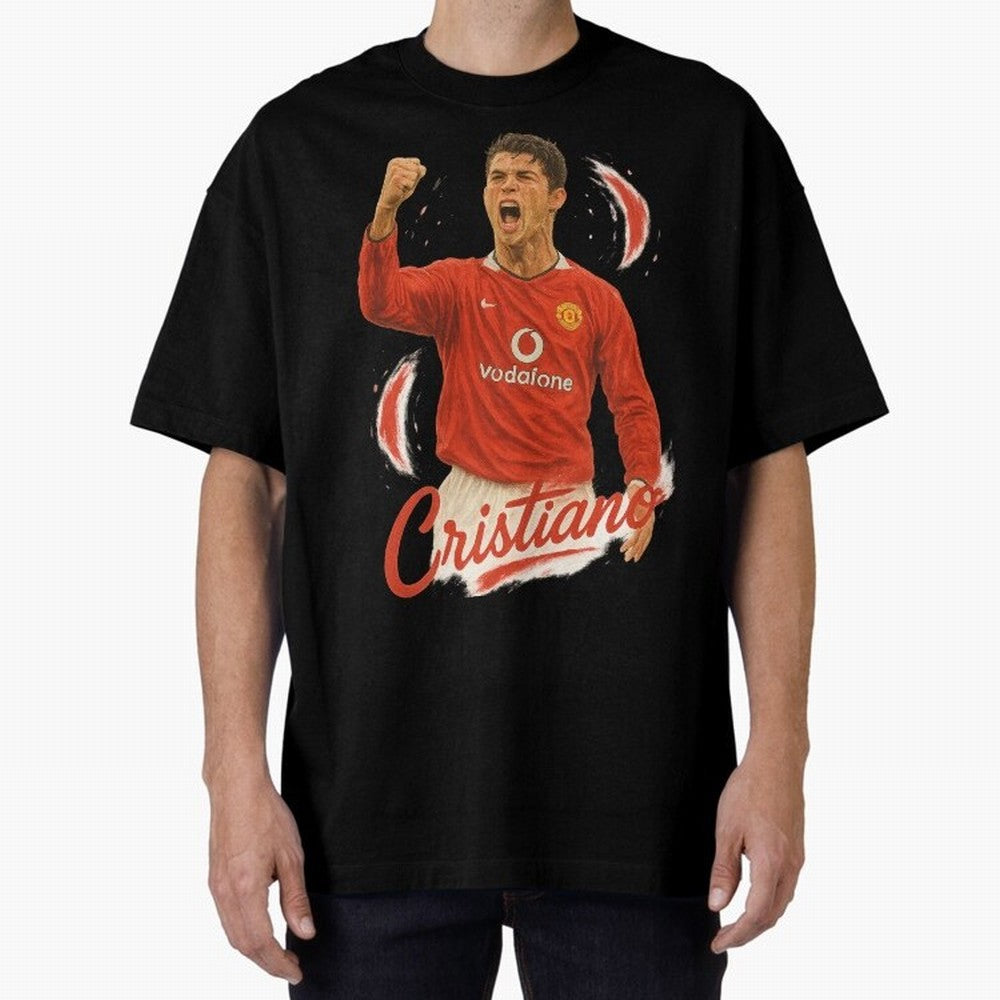 Young Cristiano Ronaldo Man United Art ¨C Rising Soccer Legend Tribute	 Oversized T-Shirt Show Passion for the Stars of FIFA World Cup 2026 Group Stage Spirit, with Argentina, France and Brazil, Haaland and Mbappe, Global Supporter Spirit,