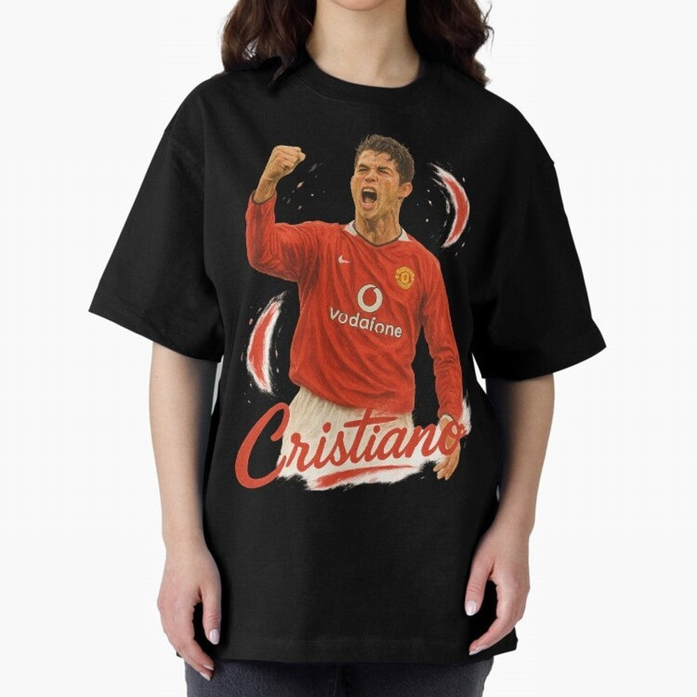 Young Cristiano Ronaldo Man United Art ¨C Rising Soccer Legend Tribute	 Oversized T-Shirt Show Passion for the Stars of FIFA World Cup 2026 Group Stage Spirit, with Argentina, France and Brazil, Haaland and Mbappe, Global Supporter Spirit,