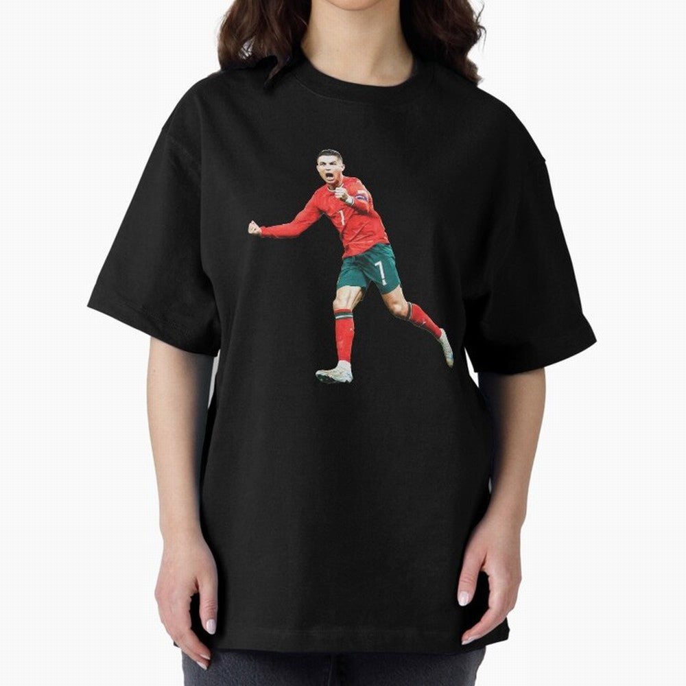Cristiano Ronaldo Oversized T-Shirt Honor Football Greatness during Global Football Passion for FIFA World Cup 2026 Group Stage, Celebrating Neymar, Portugal, Champion Mindset, Group Stage Buzz, Knockout Tension and Passionate Fan Culture; Ideal