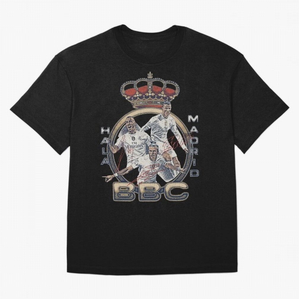BBC of Real Madrid Oversized T-Shirt Wear the Spirit of FIFA World Cup 2026 Capturing Neymar, Haaland and Cristiano Ronaldo, Portugal, Spain and Germany Energy, Vintage Soccer Flavor, Modern Football Stars, National Flags and Final Night Emotion;