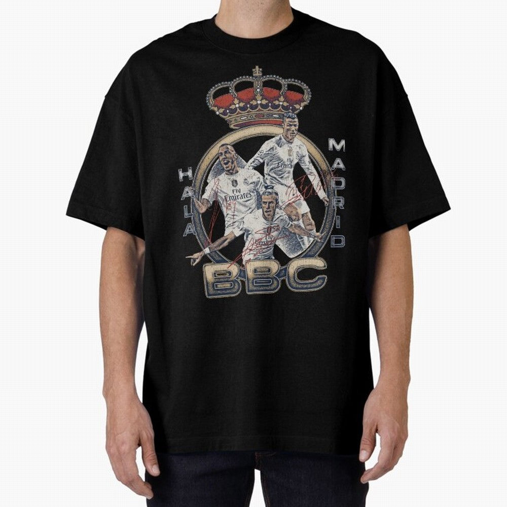 BBC of Real Madrid Oversized T-Shirt Wear the Spirit of FIFA World Cup 2026 Capturing Neymar, Haaland and Cristiano Ronaldo, Portugal, Spain and Germany Energy, Vintage Soccer Flavor, Modern Football Stars, National Flags and Final Night Emotion;