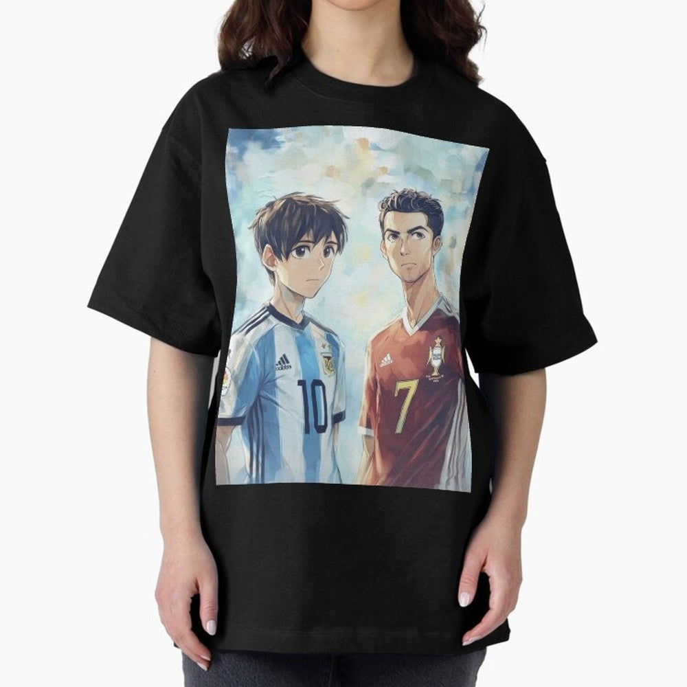 Lionel Messi and Cristiano Ronaldo Oversized T-Shirt Create the FIFA World Cup 2026 Group Stage Journey through Haaland Highlights, Brazil Pride, Champion Mindset, Group Stage Buzz, Knockout Tension and Passionate Fan Culture; Great for Supporters