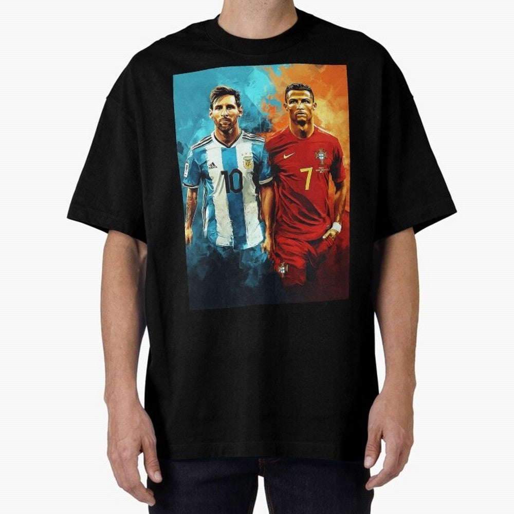 Lionel Messi and Cristiano Ronaldo Oversized T-Shirt Bring Match Day Fire to FIFA World Cup 2026 for Fans of Messi, CR7 and Mbappe and Portugal, Bringing Goal Celebration Energy, Supporter Heritage, Football Icons and Worldwide Tournament Joy;