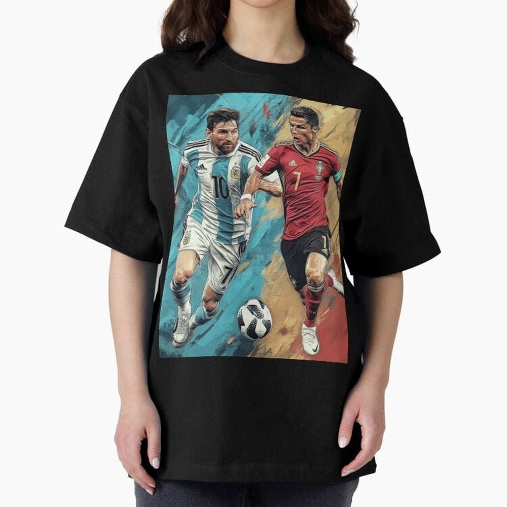 Lionel Messi and Cristiano Ronaldo Oversized T-Shirt Turn Football Passion into FIFA World Cup 2026 Spirit, Highlighting Portugal, Spain and Germany, Neymar, Haaland and Cristiano Ronaldo, Fan Favorite Moments, National Team Passion, Big Match