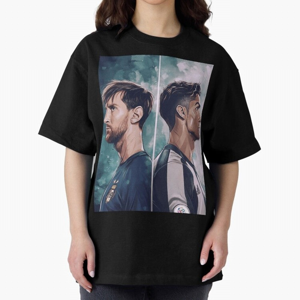 Lionel Messi and Cristiano Ronaldo Oversized T-Shirt Celebrate the FIFA World Cup 2026 Group Stage Journey through CR7 Highlights, England and Germany Pride, Champion Mindset, Group Stage Buzz, Knockout Tension and Passionate Fan Culture; Built for