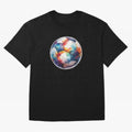 Football Soccer Ball Watercolor Illustration Drawing (Gray Blue BG) Oversized T-Shirt Mark FIFA World Cup 2026 USA Canada Mexico Celebrating Mbappe and Neymar, England, France and Netherlands Energy, Sports Nostalgia, International Competition,