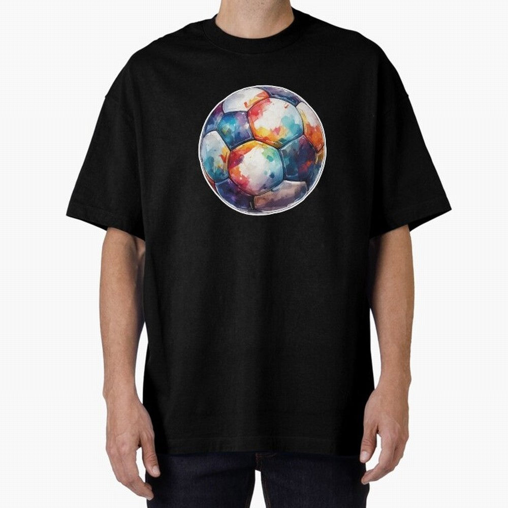Football Soccer Ball Watercolor Illustration Drawing (Light Red BG) Oversized T-Shirt Support Your Favorite Stars during Global Football Passion for FIFA World Cup 2026, Connected to Messi, Spain and Netherlands, Football Festival Excitement,