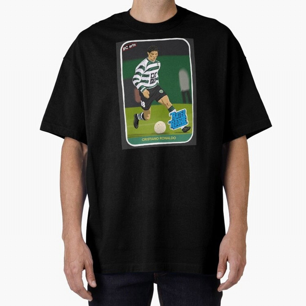Sporting Lisbon Cristiano Ronaldo Rookie Card Artwork Oversized T-Shirt Bring Retro Soccer Energy to FIFA World Cup 2026 for Fans of Messi and Cristiano Ronaldo and England, France and Netherlands, Bringing Football History, Final Match Energy,