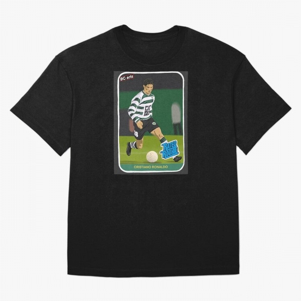Sporting Lisbon Cristiano Ronaldo Rookie Card Artwork Oversized T-Shirt Bring Retro Soccer Energy to FIFA World Cup 2026 for Fans of Messi and Cristiano Ronaldo and England, France and Netherlands, Bringing Football History, Final Match Energy,