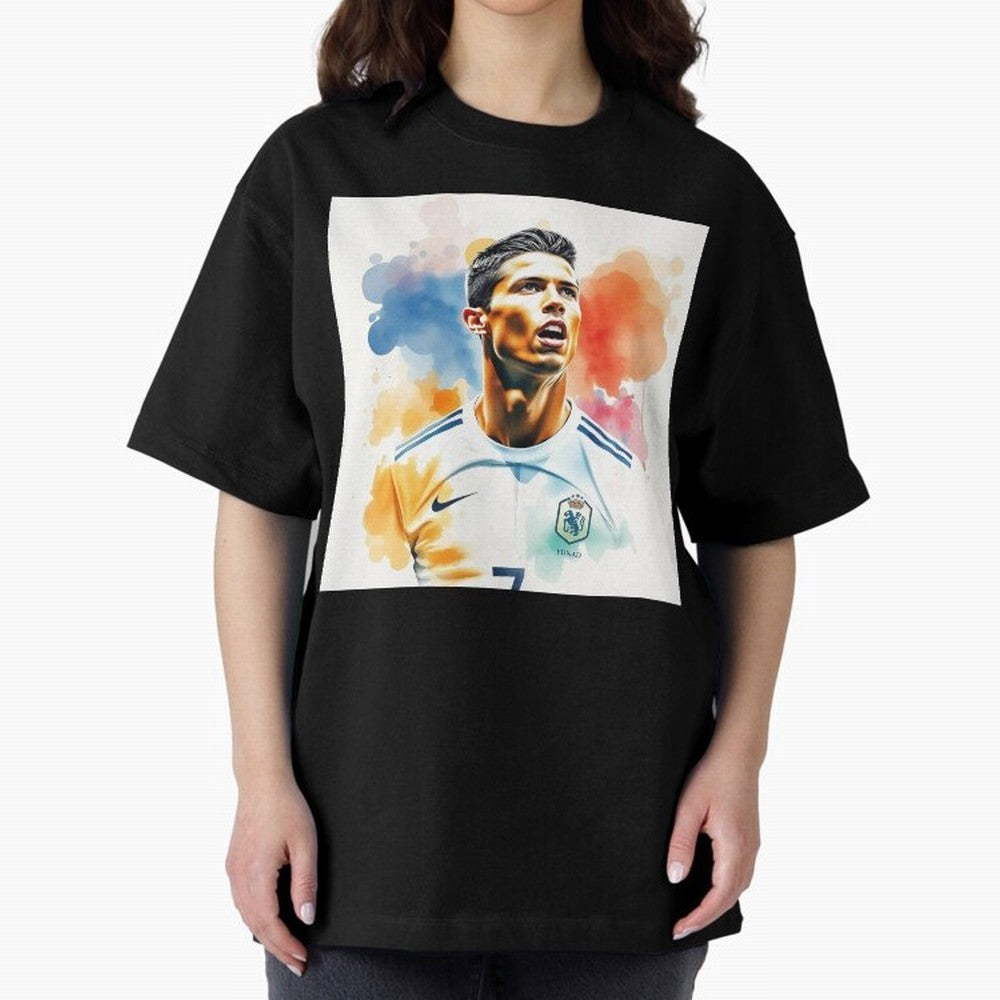 Cristiano Ronaldo Watercolor Panting Oversized T-Shirt Celebrate the Next Chapter of FIFA World Cup 2026 Group Stage Highlighting Neymar, Haaland and Cristiano Ronaldo, Brazil Energy, Supporter Pride, Iconic Celebrations, Legendary Names and Global