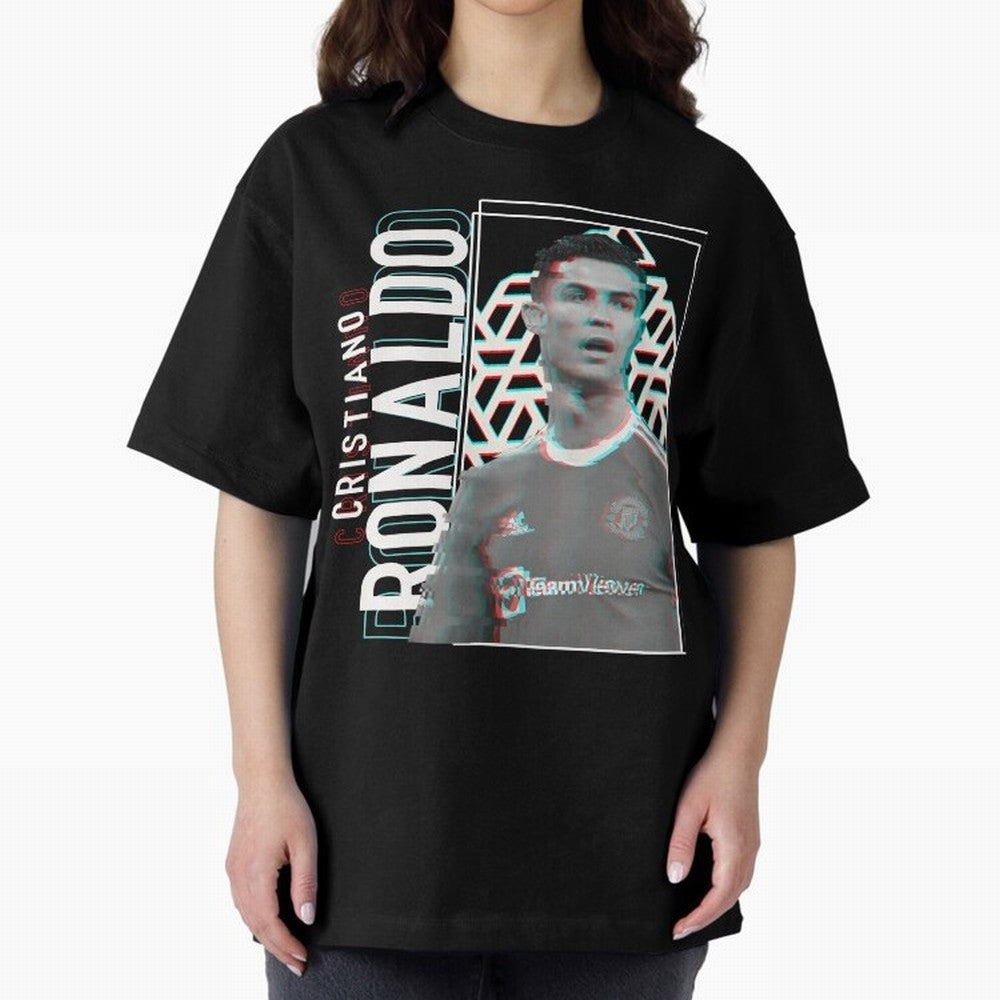 Cristiano Ronaldo Glith Effect Oversized T-Shirt Relive Legendary Nights from the FIFA World Cup 2026 Group Stage Journey through Messi, Neymar and Mbappe Highlights, France and Portugal Pride, Retro Football Energy, Iconic Rivalries, Trophy Chase