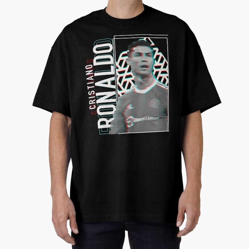 Cristiano Ronaldo Glith Effect Oversized T-Shirt Relive Legendary Nights from the FIFA World Cup 2026 Group Stage Journey through Messi, Neymar and Mbappe Highlights, France and Portugal Pride, Retro Football Energy, Iconic Rivalries, Trophy Chase