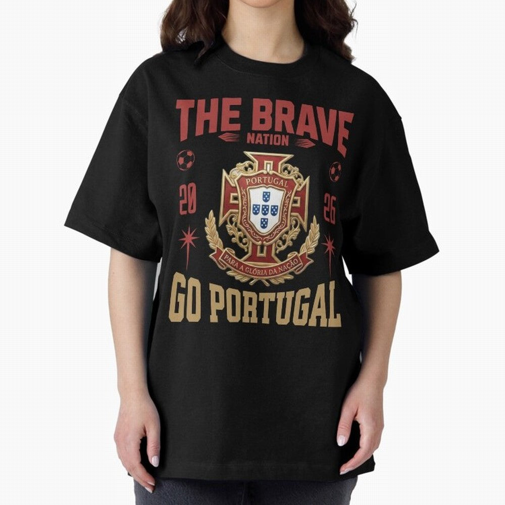 Portugal Soccer 2026 The Brave Nation Vintage Football Fan Design Oversized T-Shirt Celebrate Fan Favorites in Global Football Passion for FIFA World Cup 2026, Driven by Mbappe and Neymar, Argentina and Brazil, Retro Football Energy, Iconic