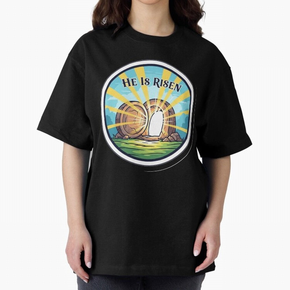 He Is Risen Indeed Easter Faith Sticker Oversized T-Shirt Support the Legends of FIFA World Cup 2026 USA Canada Mexico Spirit, Inspired by Germany, Mbappe, Soccer Culture, Superstar Moments, National Team Dreams and Competitive Fire; Created for