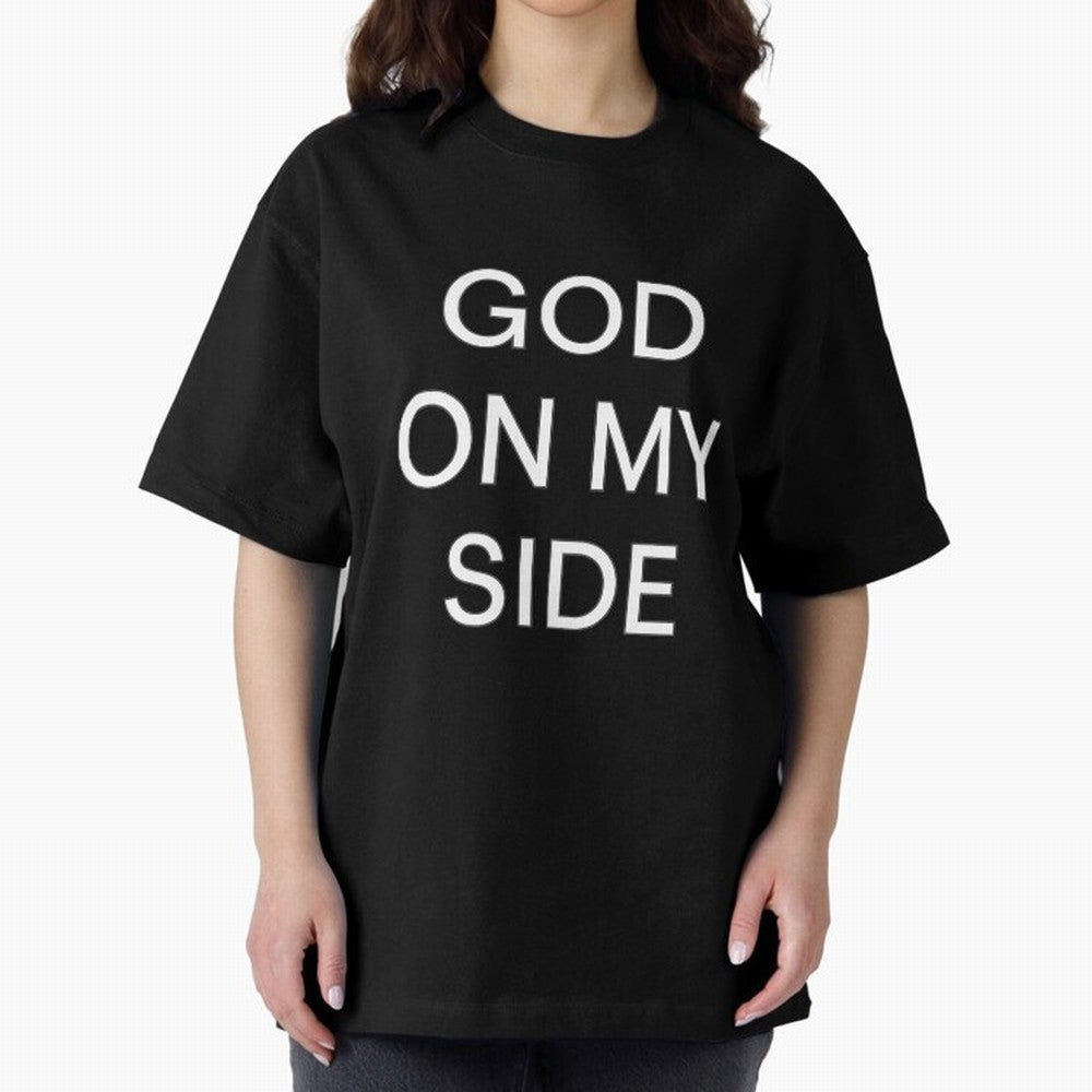 God On My Side - Minimalist Christian Outline Typography Oversized T-Shirt Bring World Football Passion into FIFA World Cup 2026 USA Canada Mexico Spirit, Inspired by France, Messi, Championship Spirit, Famous Goals, Roaring Crowds and