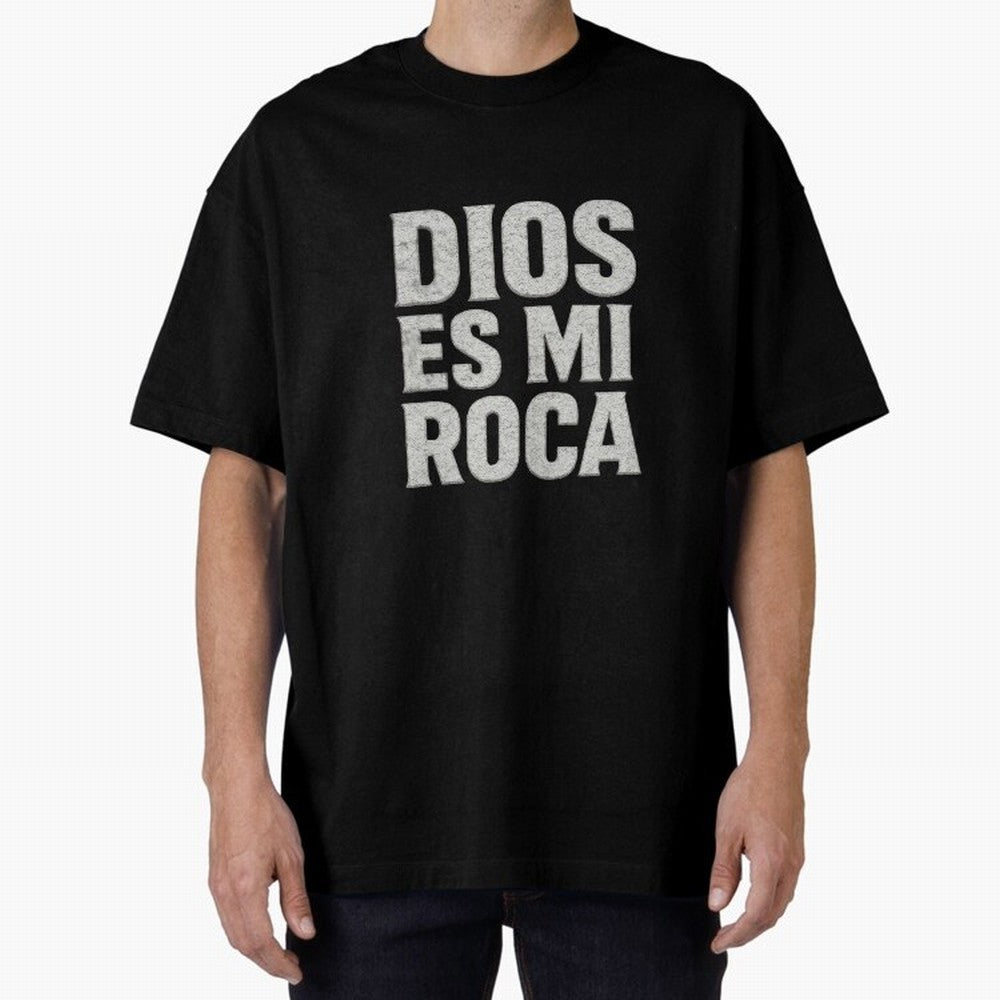 DIOS ES MI ROCA - White Stone Typography - Christian Oversized T-Shirt Support Global Football Passion for FIFA World Cup 2026 USA Canada Mexico, Built around CR7 and Messi, England, France and Netherlands, Worldwide Fan Energy, Dramatic Goals,