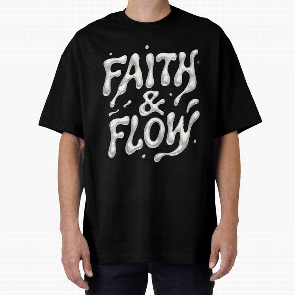 FAITH & FLOW - Liquid Chrome Typography - Urban Christian Oversized T-Shirt Capture FIFA World Cup 2026 Spirit, Made for France and Portugal, Messi and Cristiano Ronaldo, Match Day Excitement, Supporter Culture, Golden Goals and Global Football