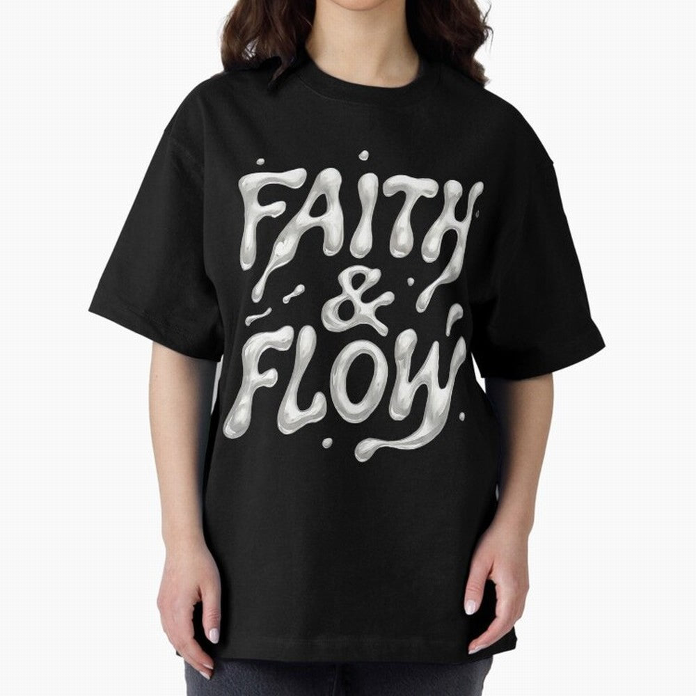 FAITH & FLOW - Liquid Chrome Typography - Urban Christian Oversized T-Shirt Capture FIFA World Cup 2026 Spirit, Made for France and Portugal, Messi and Cristiano Ronaldo, Match Day Excitement, Supporter Culture, Golden Goals and Global Football