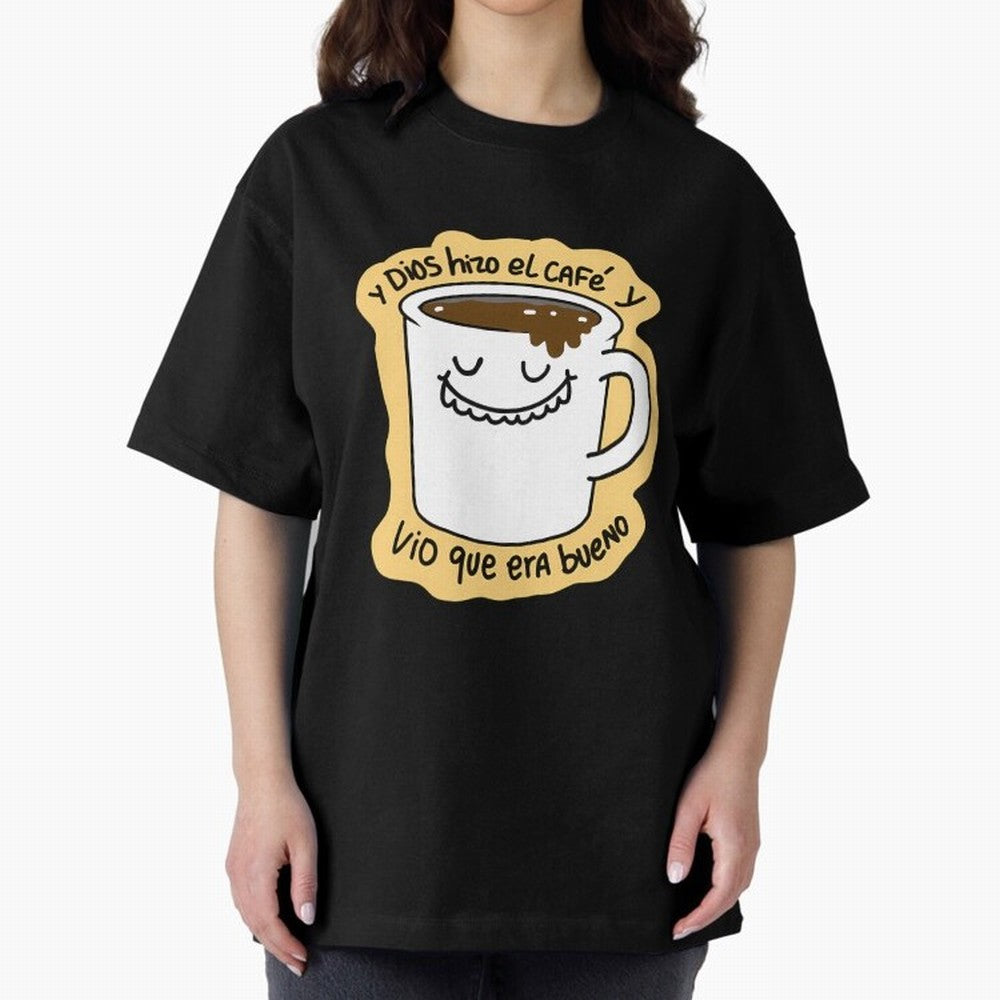 Y Dios Hizo El Caf Y Vio Que Era Bueno Oversized T-Shirt Bring Retro Soccer Energy to the FIFA World Cup 2026 Journey through Messi and Cristiano Ronaldo Highlights, Spain Pride, Worldwide Fan Energy, Dramatic Goals, Stadium Lights and Championship