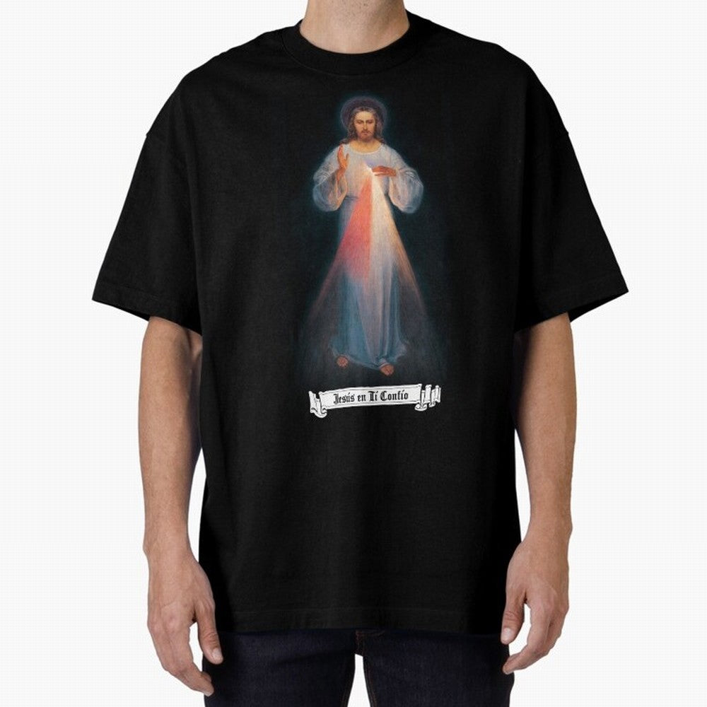 Imagen de la Divina Misericordia, JES¨²S EN T¨ª CONF¨ªO regalos cat¨®licos y cristianos, Oversized T-Shirt Carry National Pride through FIFA World Cup 2026 USA Canada Mexico Capturing Mbappe and Neymar, Spain Energy, Retro Football Energy, Iconic