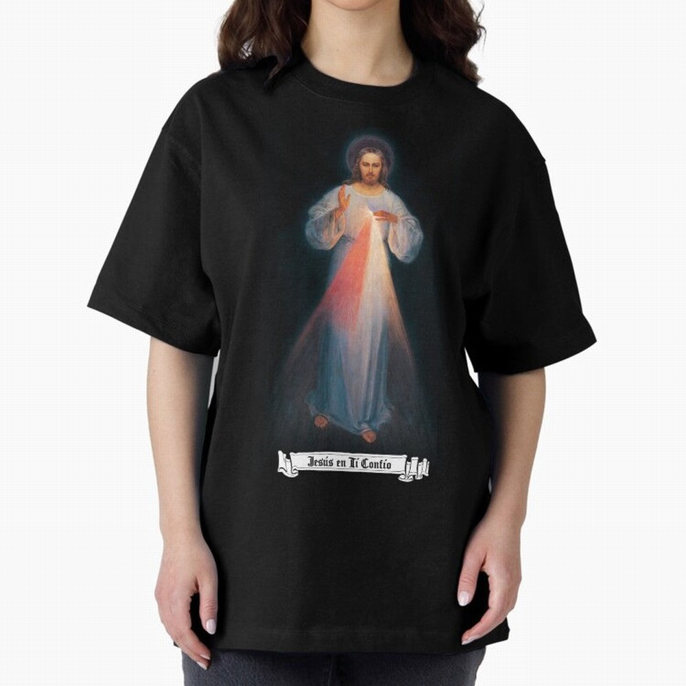 Imagen de la Divina Misericordia, JES¨²S EN T¨ª CONF¨ªO regalos cat¨®licos y cristianos, Oversized T-Shirt Carry National Pride through FIFA World Cup 2026 USA Canada Mexico Capturing Mbappe and Neymar, Spain Energy, Retro Football Energy, Iconic