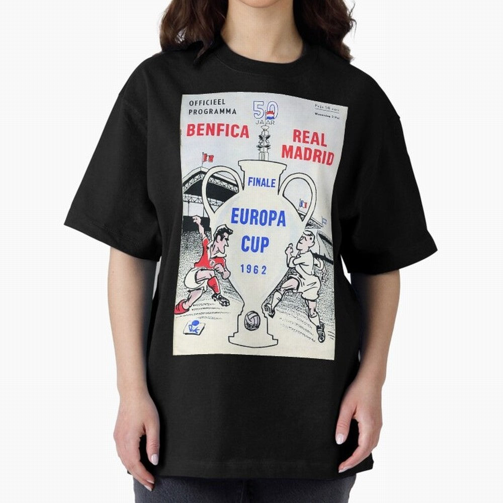 Vintage Champions League Final Poster - Real Madrid vs Benfica Oversized T-Shirt Represent the FIFA World Cup 2026 USA Canada Mexico Journey through Messi Highlights, Netherlands Pride, Retro Football Energy, Iconic Rivalries, Trophy Chase Drama