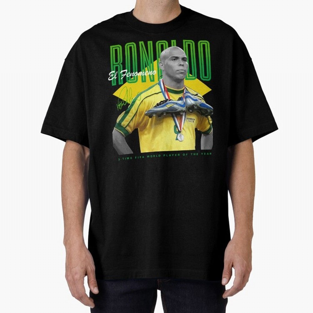 Ronaldo 3 Time Fifa World Player Of The Year Oversized T-Shirt Join the FIFA World Cup 2026 Group Stage Journey through Mbappe and Neymar Highlights, Spain Pride, Football History, Final Match Energy, Crowd Noise and Once in a Lifetime Moments;