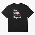 Eat, Sleep, United, Repeat - Funny Manchester United Quote Oversized T-Shirt Celebrate Supporters United by FIFA World Cup 2026 for Fans of Neymar, Haaland and Cristiano Ronaldo and Argentina, Bringing Football History, Final Match Energy, Crowd