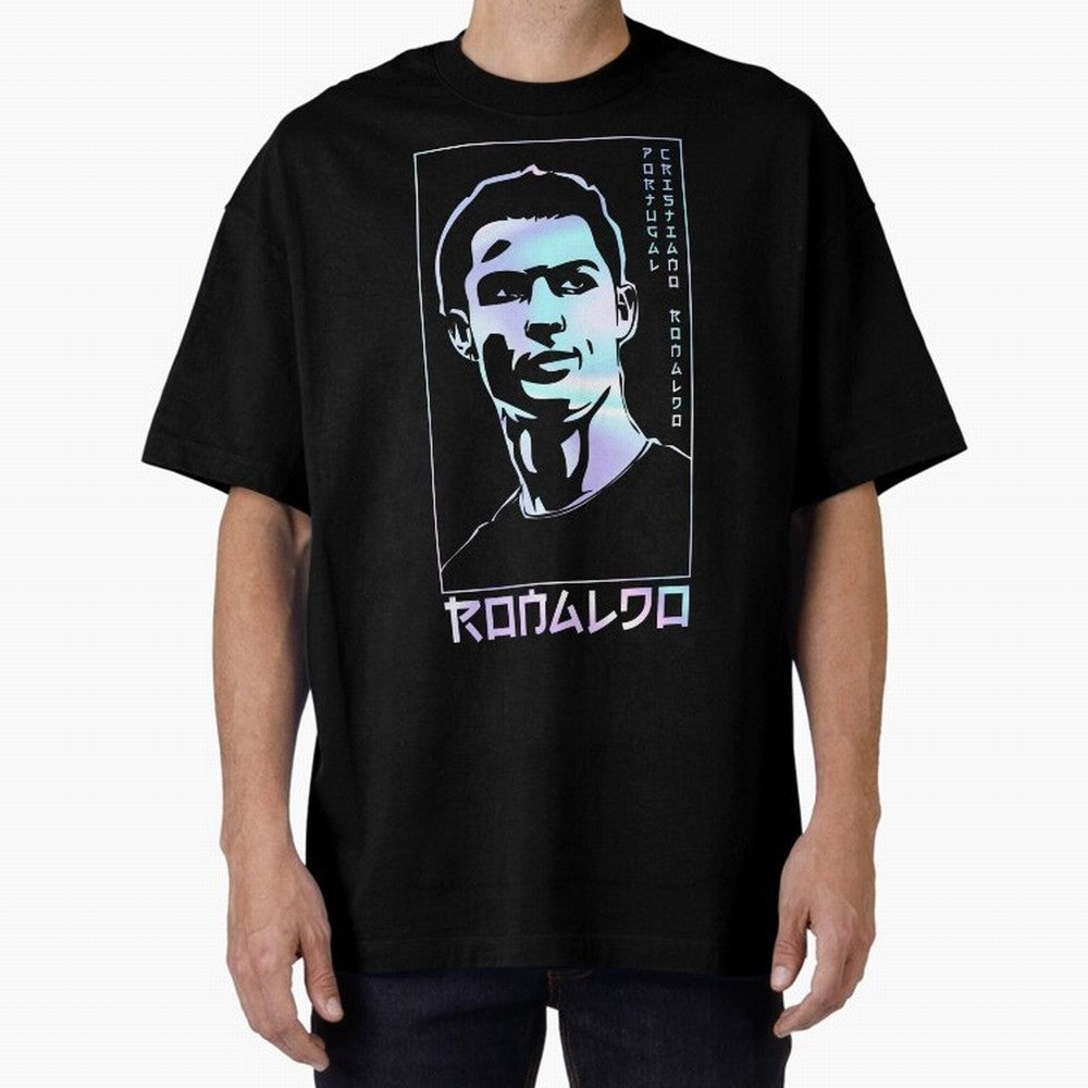 Ronaldo holographic Style Portrait art illustration Oversized T-Shirt Show Match Day Excitement for Match Day Hype around FIFA World Cup 2026, Messi, Neymar and Mbappe, England, France and Netherlands, Champion Mindset, Group Stage Buzz, Knockout
