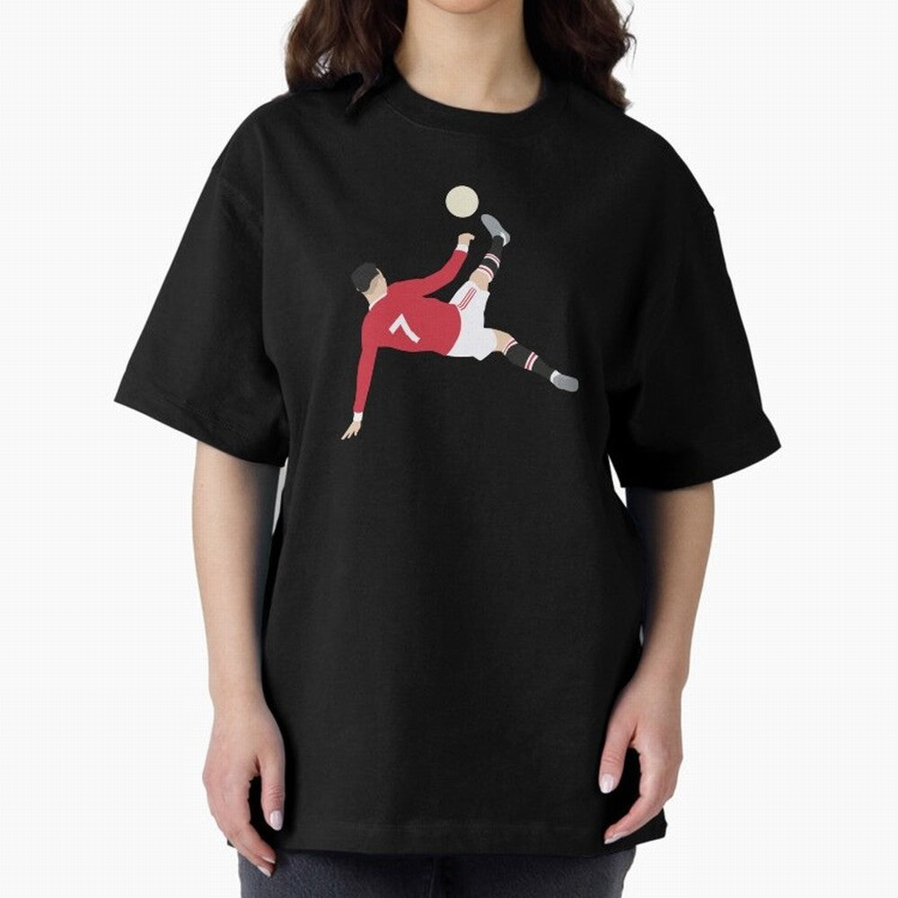Cristiano Ronaldo Bicycle Kick MUFC Oversized T-Shirt Support Iconic Players in FIFA World Cup 2026 for Fans of Messi, Neymar and Mbappe and Argentina, France and Brazil, Bringing Classic Soccer Heritage, Championship Pressure, Fan Loyalty and