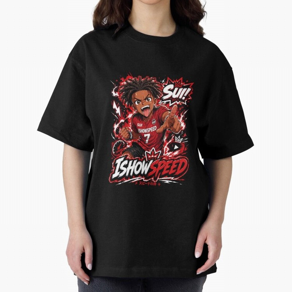 I Show Speed SUI Anime poster | Hype art Red Black Streewear Oversized T-Shirt Refresh Match Day Hype around FIFA World Cup 2026 Group Stage, CR7 and Messi, Spain and Netherlands, Champion Mindset, Group Stage Buzz, Knockout Tension and Passionate