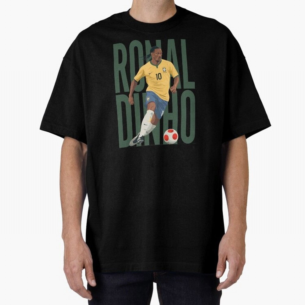 Ronaldinho Gaucho in action Minimalist Graphic Oversized T-Shirt Carry FIFA World Cup 2026 Group Stage Featuring Neymar, Haaland and Cristiano Ronaldo, Argentina Energy, Football History, Final Match Energy, Crowd Noise and Once in a Lifetime