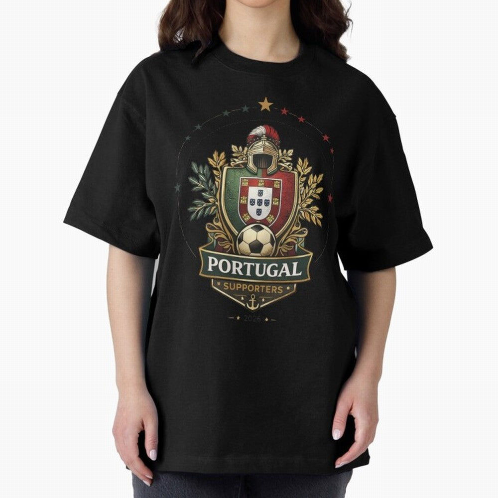 Portugal 2026 Football Crest ¨C Portuguese Soccer Supporters Pride Design Oversized T-Shirt Join Supporters Worldwide for Global Football Passion for FIFA World Cup 2026, Connected to Mbappe and Neymar, Spain and Netherlands, Sports Nostalgia,