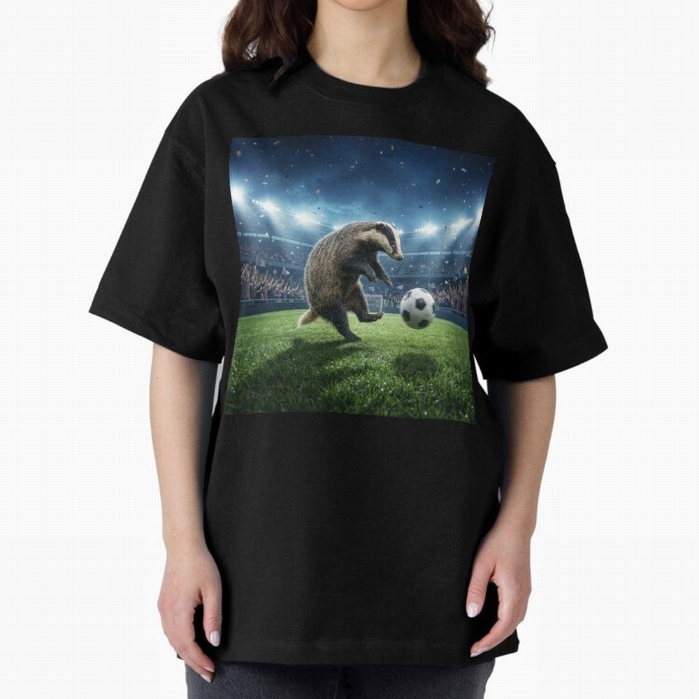Dynamic Badger Plays Soccer Like Ronaldo Oversized T-Shirt Turn Every Weekend Toward FIFA World Cup 2026 Group Stage Celebrating Messi, England and Germany Energy, Stadium Memories, Football Loyalty, International Chants and Championship Tradition;
