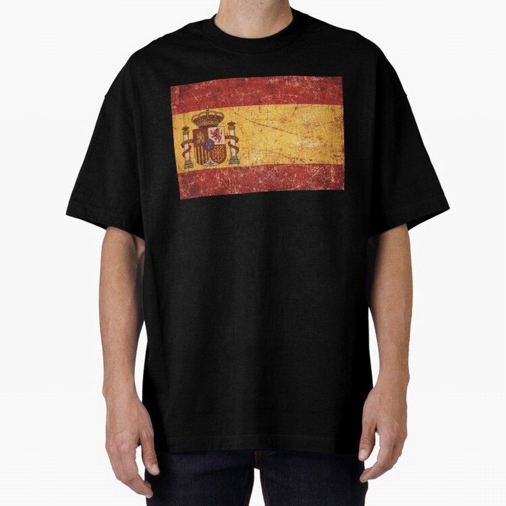 Vintage Distressed Spanish Flag Oversized T-Shirt Support the Legends of Global Football Passion for FIFA World Cup 2026 Group Stage, Centered on Messi, CR7 and Mbappe, England, Tournament Hype, Historic Matchups, Family Viewing Parties and Global