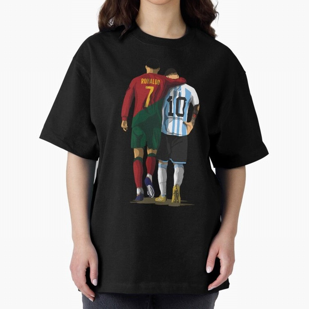 Messi Ronaldo Chit Chat Illustration Oversized T-Shirt Bring Retro Soccer Energy to FIFA World Cup 2026 USA Canada Mexico Spirit, Driven by Spain and Netherlands, Haaland, Champion Mindset, Group Stage Buzz, Knockout Tension and Passionate Fan